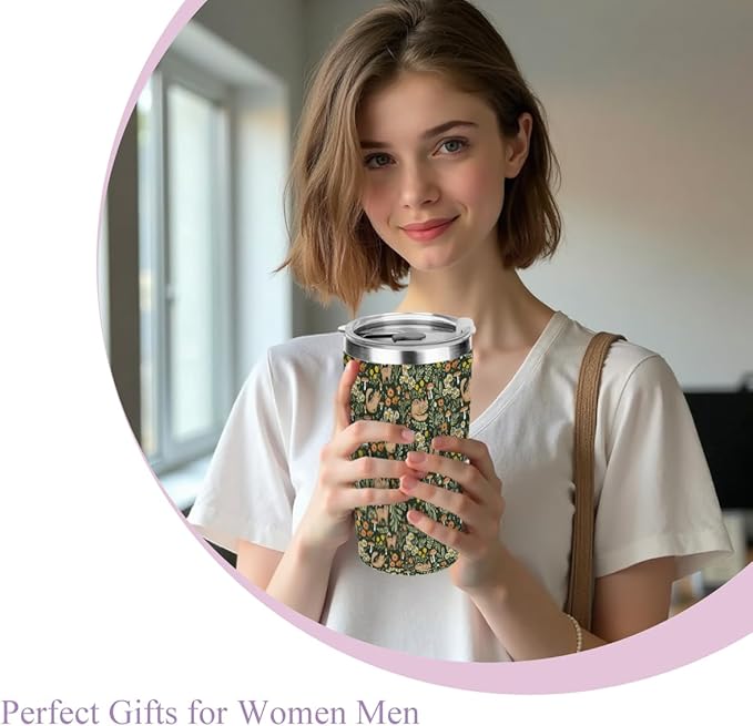 Cat Gifts for Women, Men, 20 oz Insulated Tumbler, Floral Animal Tumbler with Lid, Vacuum Travel Coffee Mug Stainless Steel Cup Gifts for Cat Lovers, Girls, Mom Sister Christmas Birthday