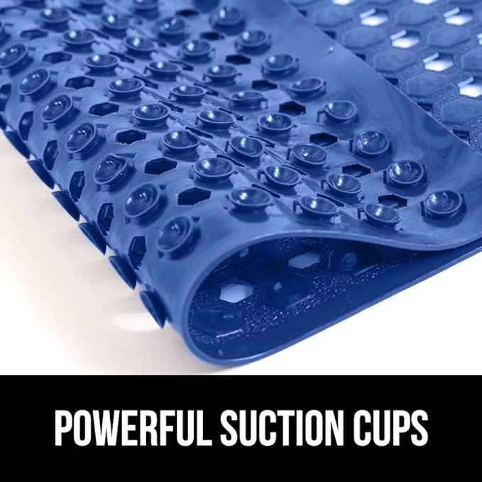 GORILLA GRIP Patented Square Shower Stall Mat, Small Bathtub Floor Mats for Stand Up Showers, Suction Cups, Drain Holes, Machine Wash, Soft on Feet, Bathroom Accessories 21x21 Inch, Royal Blue Opaque