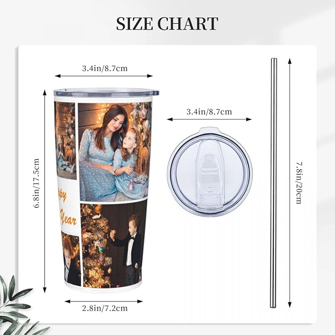 Personalized Custom tumbler Coffee Mug with Lid and Straw Hot and Cold Stainless Steel Vacuum Insulated Travel Mug with Photo Personalized tumbler Gift (20 oz, Funnel, 7 photos)
