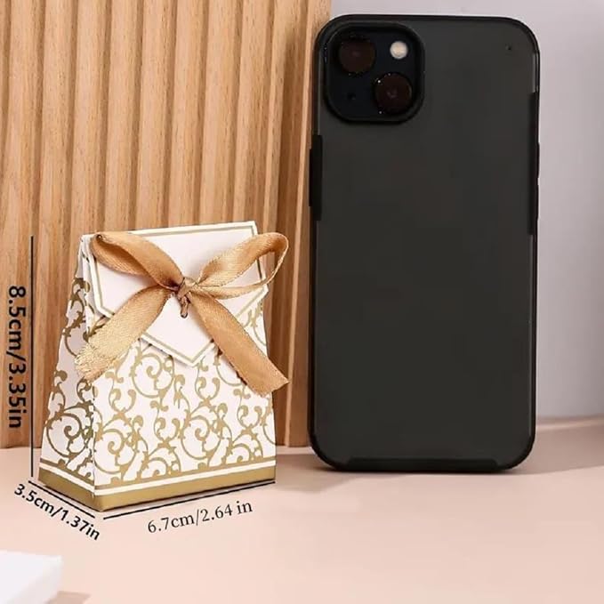 KUPOO 50PCS Candy Boxes,Gold Ribbon Wedding Favor Boxes Candy Bag Cake Box for Wedding Party Decoration Easter (gold)