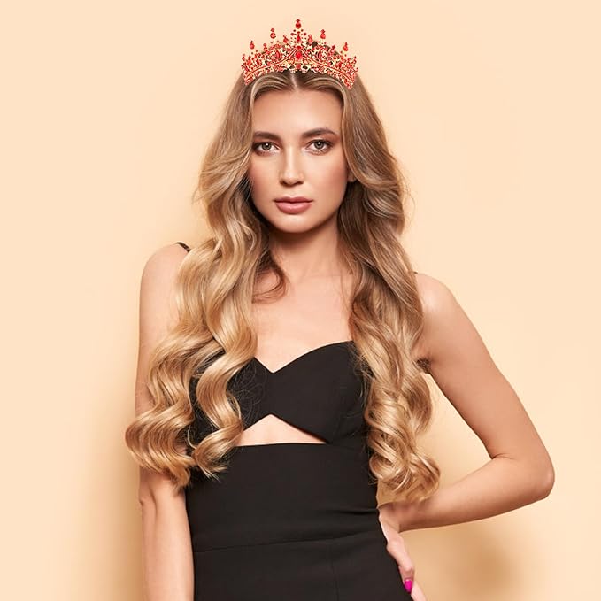 VELSCRUN Red Crystal Birthday Tiara Crowns for Women Girls It's My Birthday Sash Queen Girls Princess Crown with Combs Happy Birth Party Decorations Mom Sisters Birth Gift Hair Accessories