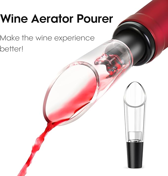 Beneno Multifunctional Wine Bottle Opener Gift Wing Corkscrew, Foil Cutter, Vacuum Stopper & Aerator Pourer, Perfect for Wine Lovers Man Woman, Elegant Black
