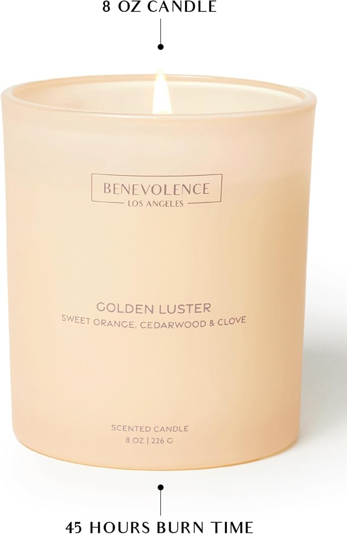 Orange, Cedarwood & Clove – Benevolence LA Scented Candle for Home | 8oz, 45-Hour Burn | Natural Soy Wax, Cotton Wick | Malibu Sands Collection, Gift for Women & Men