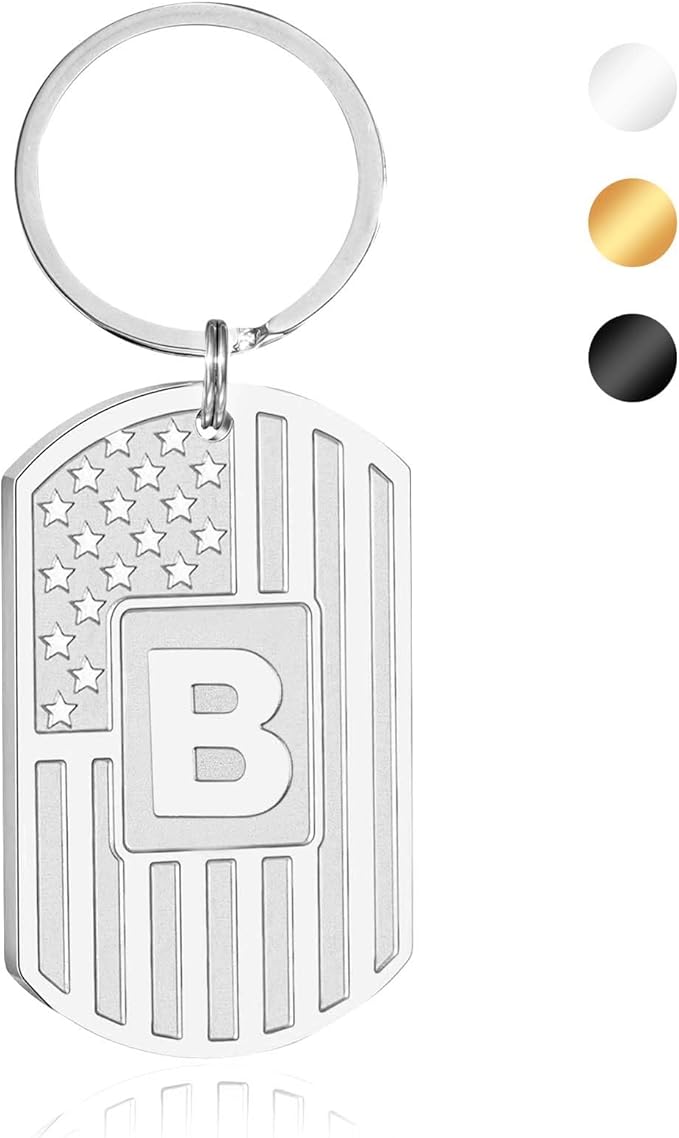 Valentines Day Gifts for Him -Initial Keychain Gifts for Men,A-Z Letter American Flag KeyChain for Men