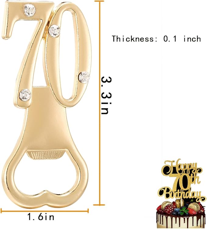 Baseo 24 Pack Gold 70th Bottle Opener Birthday Favors 70th Birthday Party Favors 70th Gold Birthday Party Gifts 70th Birthday Party Souvenirs or Decorations for Guests (Black Gold 70)