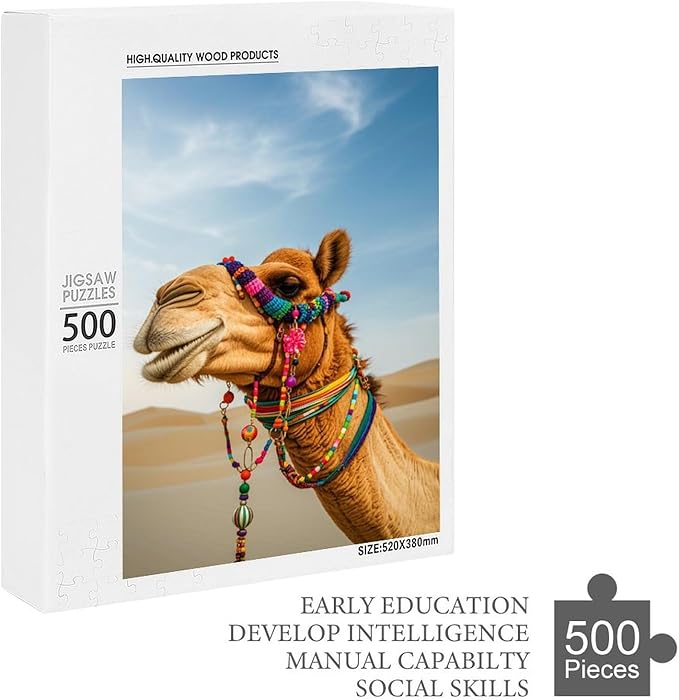 Camel in The Desert Wooden Puzzle 500 Pieces Jigsaw Puzzles for Adults Puzzle Educational Toys Challenging Fun Games Gifts for Elders Kids Family and Friends