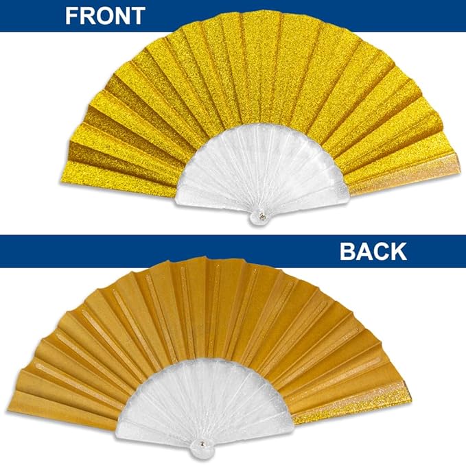 Flags Importer Glitter Gold Small Hand Fan (Clear Handle)