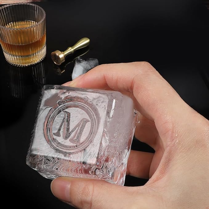 Ice Cube Stamp for Cocktails Ice Stamp Brass Head with Handle, Ice Branding Stamp for Ice Cubes Cocktail Whiskey Drinks Party Wedding Making DIY Crafting (Letter M)
