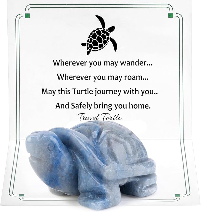 DUQGUHO 2" Travel Turtle Gift Decor Crystals Figurines Blue Aventurine Crystal Best Turtles Travels Gifts for Women Traveling Travelers Cute Decorations