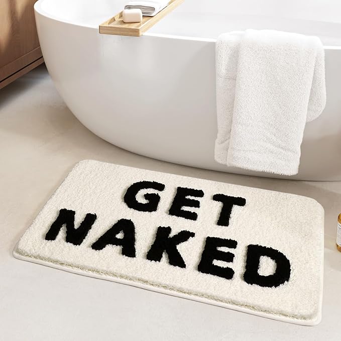 Ankah Get Naked Bath Mats, Rude Swear Words Unique Funky Cute Bathroom Rugs, Non Slip Rubber Backed Machine Washable, Cool Shag Absorbent Bath Rug for You Home, 17.32" x 29.92" (GET Naked W)