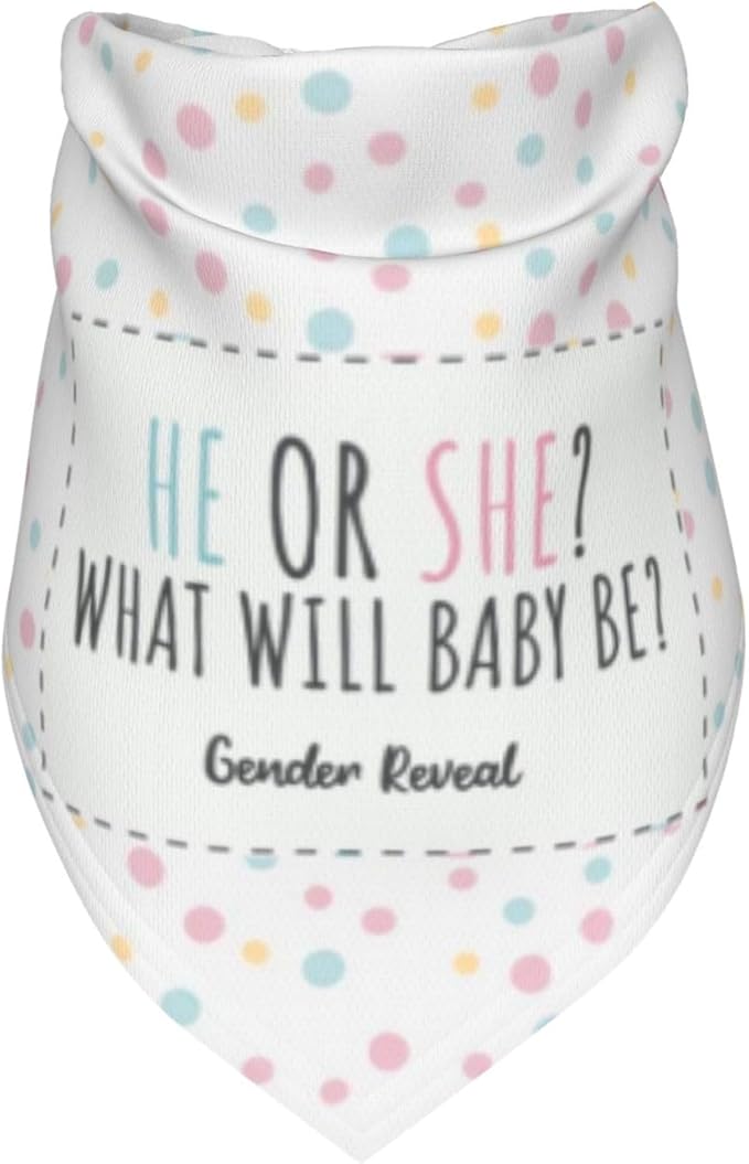 He Or She What Will It Be? Gender Reveal/Baby Announcement Dog Bandana,Pet Neckerchief for Pets Daily Wear Photo Prop Party Supplies (White dots)