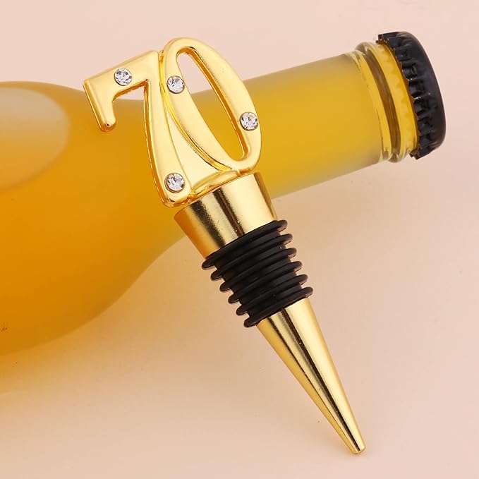 24-Pack 70 Wine Bottle Stopper for 70th Wedding Birthday Party Decoration 70 Years Old Wine Stopper Fun Gift for Wine Lovers (Gold 70th)