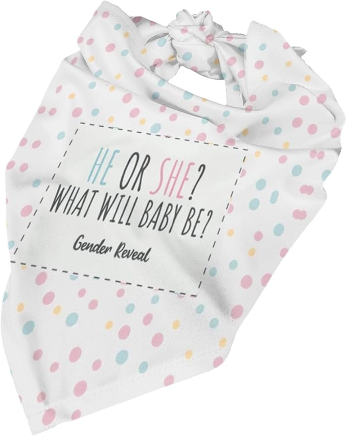 He Or She What Will It Be? Gender Reveal/Baby Announcement Dog Bandana,Pet Neckerchief for Pets Daily Wear Photo Prop Party Supplies (White dots)