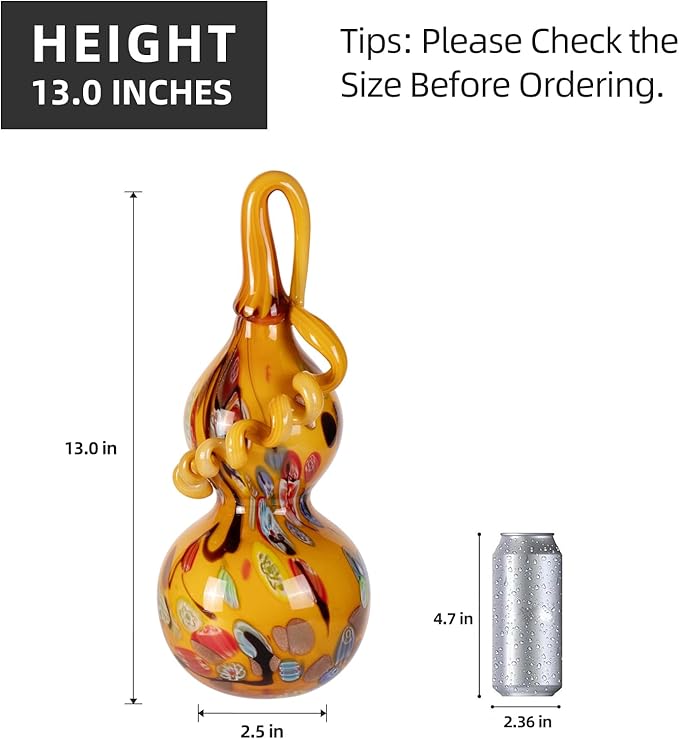 KAMMAK Gourd Glass Figurine, Handmade Blown Coloured Glaze Art Gourd Statue, Centerpiece Collectible Home Decor, Table Ornaments, Gift for Birthday Thanksgiving Christmas Decorations, QSKQ01