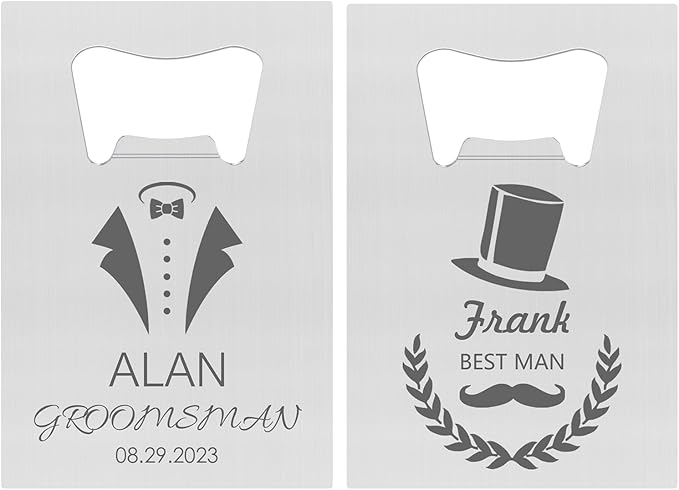 2PCSPersonalized Bottle Openers Credit Card Size, Groomsmen Best Man Gifts for Wedding Bachelor Party, Stainless Steel Beer Bottle Opener
