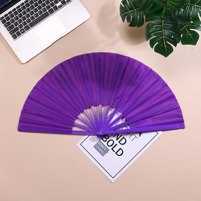 Plastic 13inch Large Rave Fan Popping Fan Clacking Fans for Line Dancing,Hand Fans for Women Foldable,Outdoor,Wedding,Party (Purple)