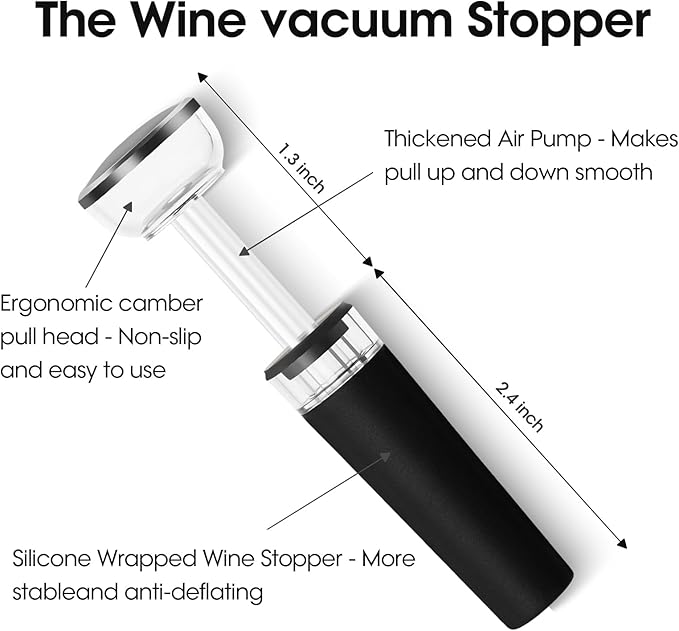 Beneno Wine Opener with Silicone Leak Proof Wine Vacuum Stopper, Zinc Alloy Premium Wing Corkscrew with Multifunctional Bottles Opener, Matte Black