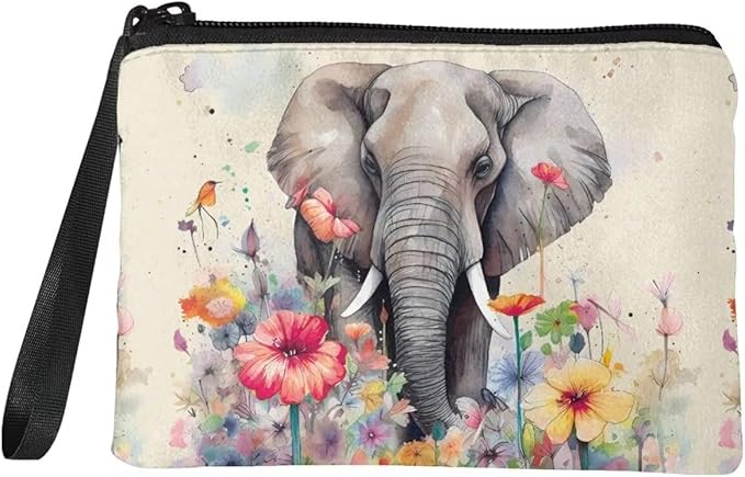 Dolyues Elephant Zipper Coin Purse Change Wallets Coins Pouch for Kids Cute Card/Phone Holder Bag for Women Stylish Wallet with Wristlet Strap