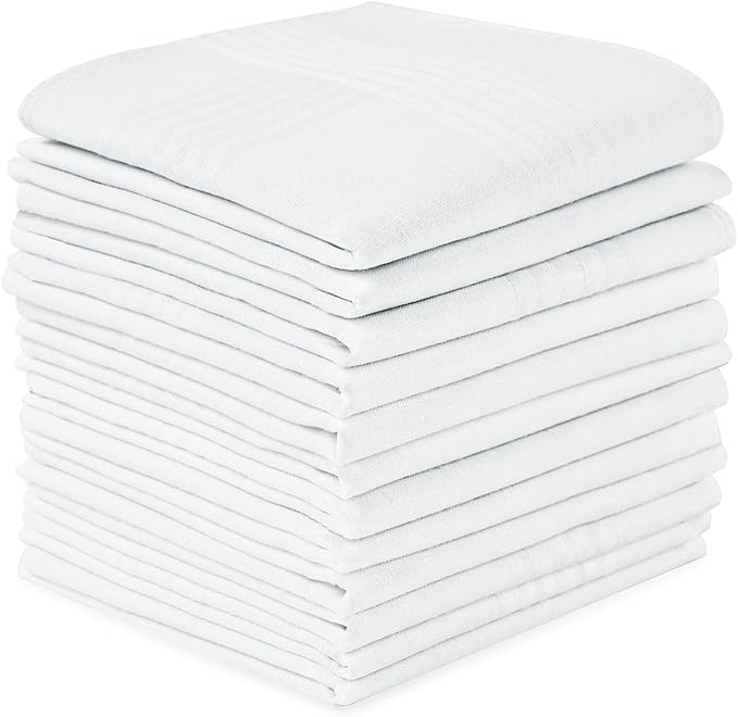 URAQT Men's Handkerchiefs, 12 Pack Gents Hankies, Mens Premium Handkerchiefs Cotton White Pocket Square Hanks for Men Women