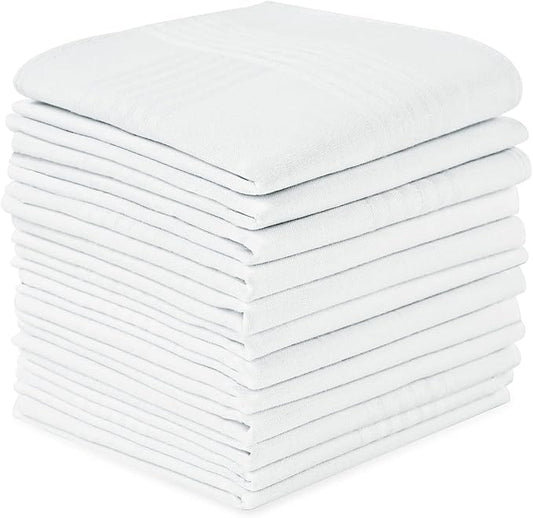 URAQT Men's Handkerchiefs, 12 Pack Gents Hankies, Mens Premium Handkerchiefs Cotton White Pocket Square Hanks for Men Women