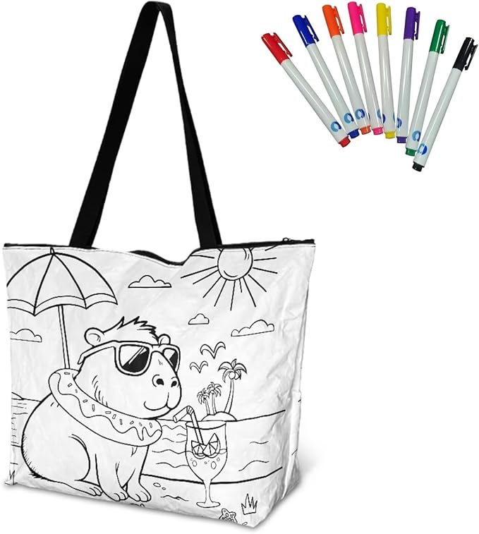 Cartoon Animal Printed DIY Coloring Tote Bag Waterproof Paper Handbags for Women Large Travel Shoulder Bags Purses