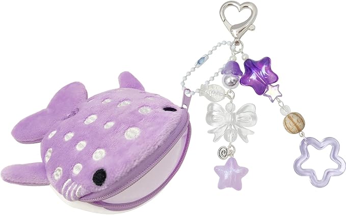 Cute Keychain Whale Shark Coin Purse Keychain Cute Plush Zipper Change Pouch, Kawaii Handmade Wallet for Women