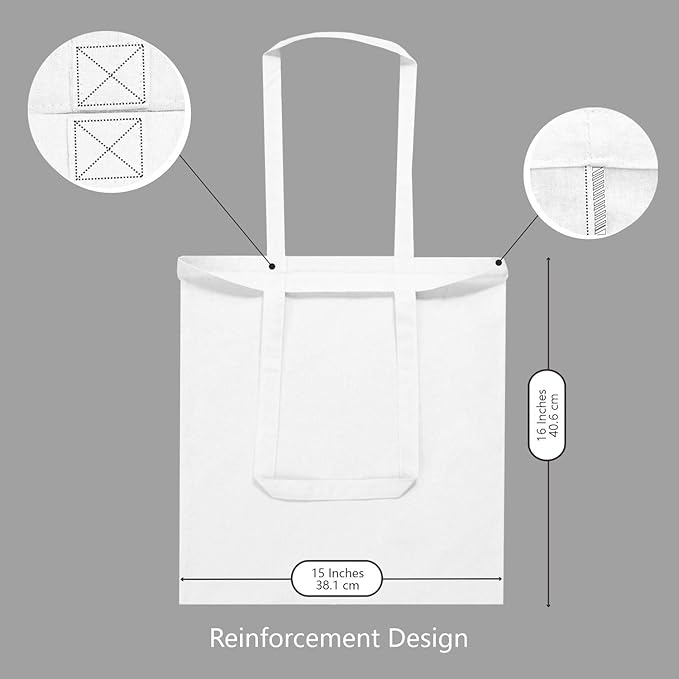TOPDesign 24-Pack Economical 16"x15" White Cotton Tote Bag, Lightweight Medium Reusable Grocery Shopping Cloth Bags, Suitable for DIY, Advertising, Promotion, Gift, Activity
