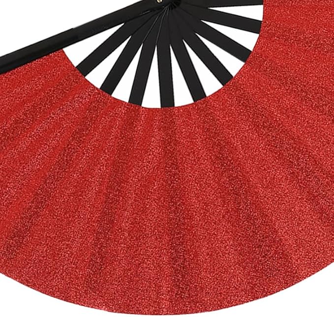 Huralona 4 Pack Large Folding Hand Clap Fan Fabric Rave Popping Glitter Fans Chinese Kung Fu Tai Chi Hand Fan Festival Dance Gift Performance Decorations (Glitter-Red)