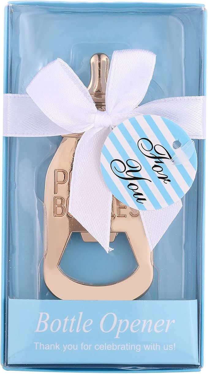 16 Pack Bottle Opener Baby Shower Favor For Guest,Cute Poppin Bottle Shaped Bottle Opener Favors for Baby Shower Souvenir Supplies and Decorations For Boy or Girl (Blue, 16)