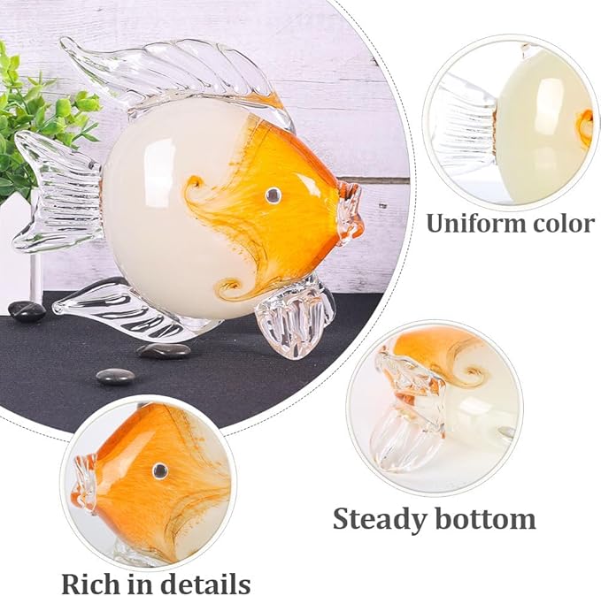 QIANLING Glass Fish Figurines - Coastal Home Decor, Modern Ocean Centerpieces for Living Room, Dining Area, Bathroom, Office, Coffee Table, Beach House, Nautical, Seaside, Entrance, Shelf Display