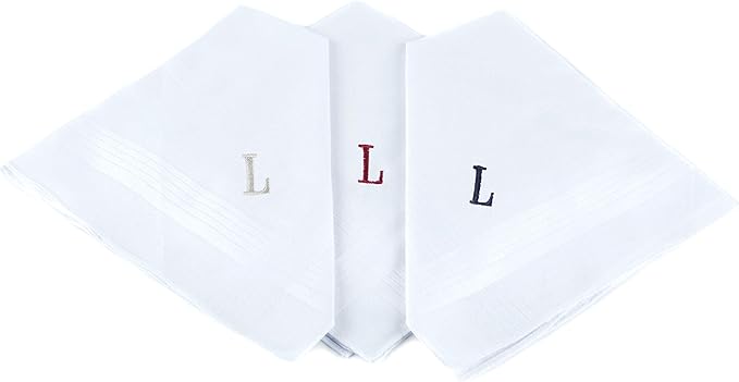 Initial Handkerchief for Men, Monogrammed Boxed 3 Piece Set,100% Cotton