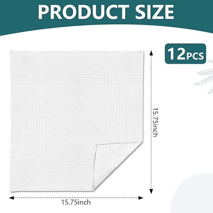 SenseYo Men's Handkerchiefs, 100 Soft Cotton White Handkerchiefs for Men