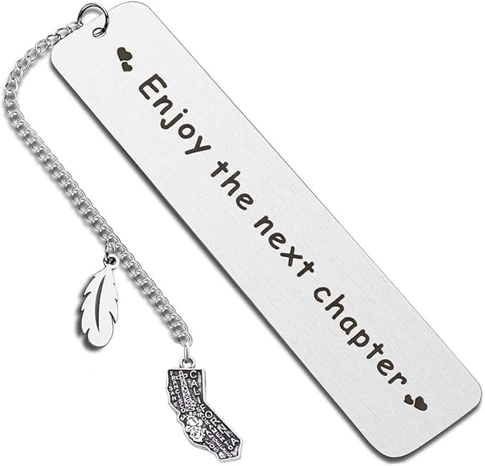 BRBAM Enjoy The Next Chapter Bookmark Personalized US State Map and Feather Pendant Bookmark Sweet Graduation Gift Retirement Gift (California)