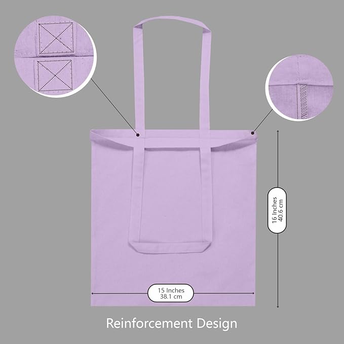TOPDesign 12-Pack Economical 16"x15" Lavender Cotton Tote Bags, Lightweight Medium Reusable Grocery Shopping Cloth Bags, Suitable for DIY, Advertising, Promotion, Gift, Activity
