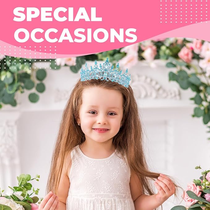 Birthday Tiara Crown with Sash for Women, Headband Hair Accessories for Wedding Party Costume (A-Blue)