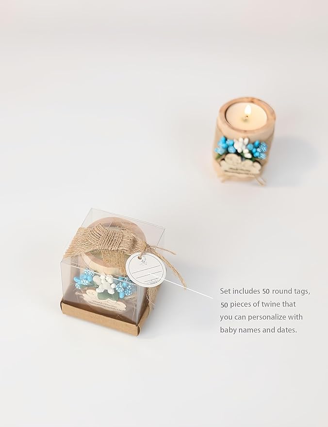 50 Piece Set Wooden Tealight Candle Holders, Baby Shower Party Favors, Party Favors for Guests, Return Gift for Guests,Fiesta Baby Shower Regalos para los invitados,Boy Baby Gender Reveal. (Blue)