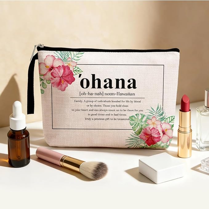 Hawaii Gifts Hawaiian Souvenirs Hawaiian Gifts for Women Hawaiian Tropic Ohana Makeup Bag Appreciation Gifts for Aunt Sister Grandma Cosmetic Bag Travel Bag for Christmas New Year's Day Birthday
