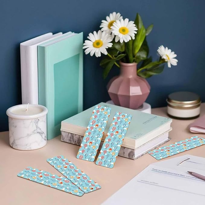 Hot Air Balloons 5 Pcs Bookmarks Colorful Festival Blue Sky White Clouds Wooden Bookmarks with Tassel for Students Reader Teachers Book Lovers