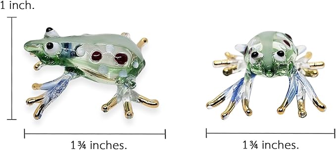 WitnyStore 1¾" Green Blue White Dot Frog Artistic Blown Glass Figurine Premium Hand-Blown Statue Tabletop Decoration Unique Collectible for Adult Collectors Handcrafted Elegant Home Room Decor