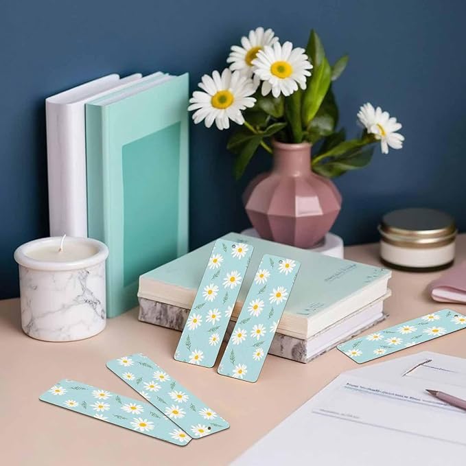 Daisy 5 Pcs Bookmarks Flower Spring Green Leaves Wooden Bookmarks with Tassel for Students Reader Teachers Book Lovers