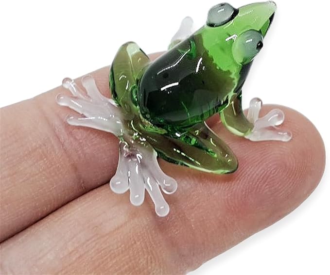 WitnyStore 1" Green Frog White Feet Artistic Blown Glass Figurine Premium Hand-Blown Statue Tabletop Decoration Unique Collectible for Adult Collectors Handcrafted Elegant Home Room Decor