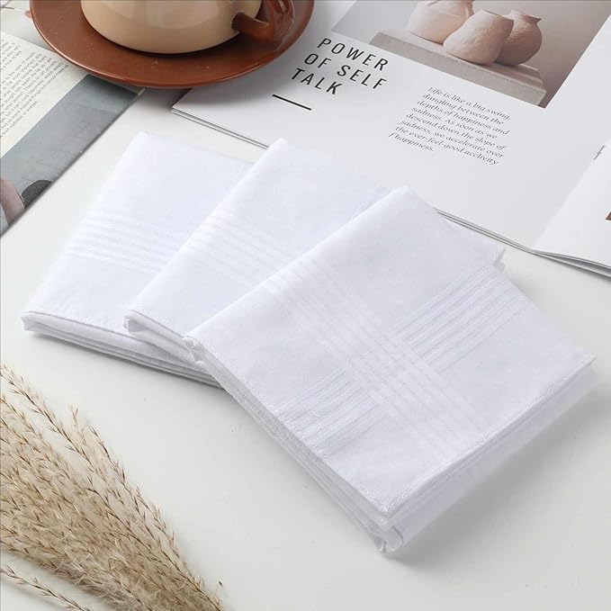 12 Pack Handkerchiefs for men, 100% Soft Cotton 16x16 Inch Men's Handkerchiefs, White Classic Pocket Hankies