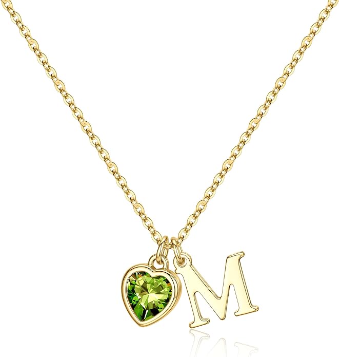 Turandoss Valentines Day Gifts for Her Trendy, Dainty 14K Gold Plated Initial A-Z Heart Birthstone Pendant Necklace Personalized Bridesmaid Birthday Valentines Jewelry Gifts for Women Girls