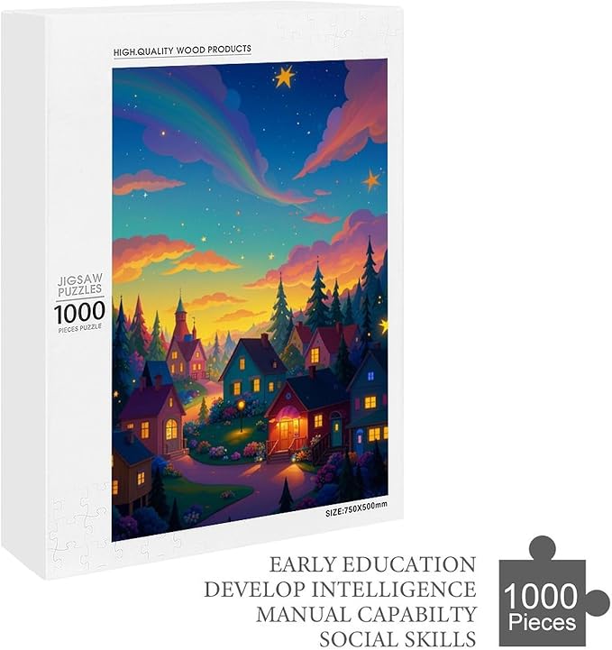 Jigsaw Puzzles for Adults 1000 Piece - Color Dream Town Themed Wooden Puzzles，Family Puzzles，Unique Gifts for Wall Art ，Funny Puzzles，Stress Relief Games，Puzzle Games