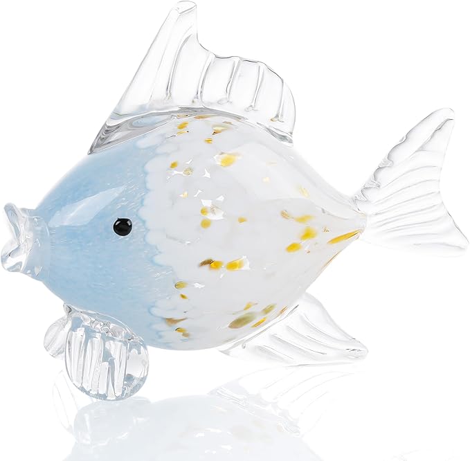 Ornalrist Blown Glass Fish Statue - Handmade Ocean Decor for Living Room, Blue Colorful Fish Gifts for Women, Mom, Friends, Lovers