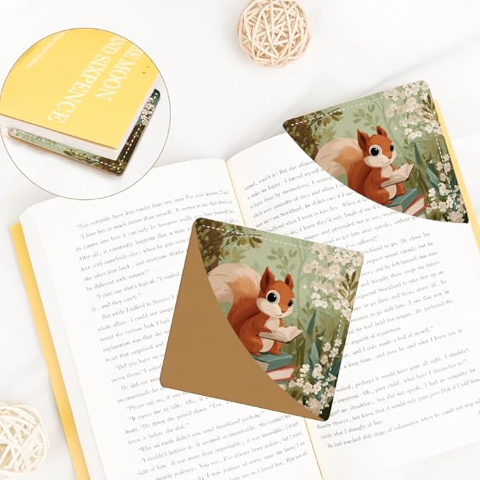 2PCS Leather Bookmarks 3.54 x 3.54 Inch Cute Squirrel Reading Books Design Reading Accessories for Books Journals Bibles Travel Diary Students Teachers and Book Lovers Gift