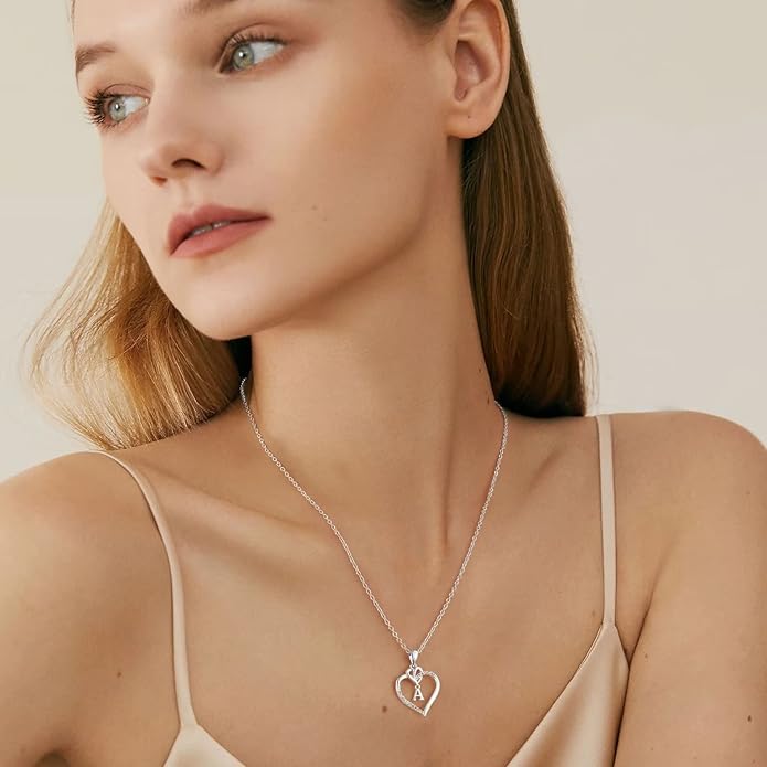 STORUP Valentines Gifts for Women Teen Girls - Heart Initial Necklaces for Women Girls, 14K-Gold-Plated CZ Initial A-Z Heart Necklaces for Teen Girl Jewelry Valentines Gifts for Her Mom Wife Sister