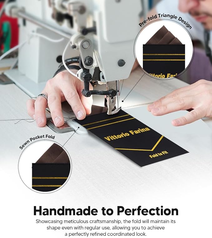 Premium Pre-Folded Four-Point Suit Pocket Square for Men with Sewn Pocket Fold