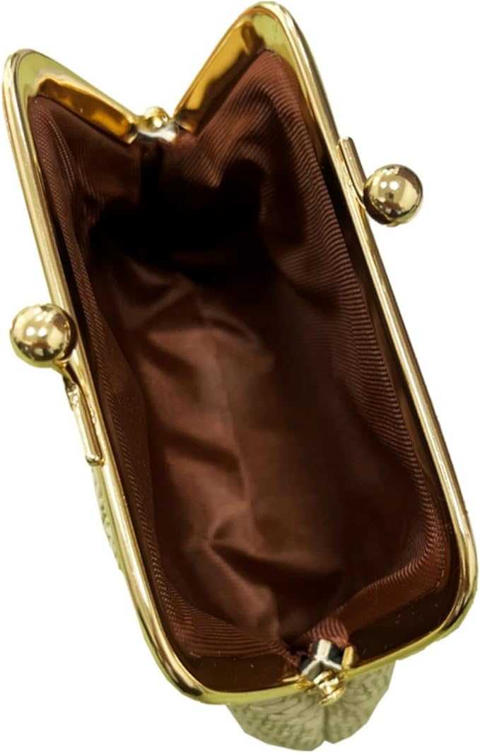 Coin Purse Vintage Bag Lock Wallet Buckle Kiss Lock change purse change holder wallet coin Leather coin wallet(A green)