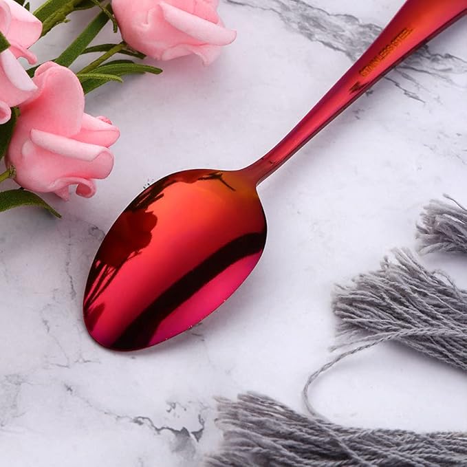 Rainbow Red Unique Pattern Design Coffee Espresso Spoons Mini, Mingcheng Stainless Steel Small Teaspoons Silverware Set of 6, BISDARUN 5.5 Inches Food Spoons for Demitasse Dessert Tea